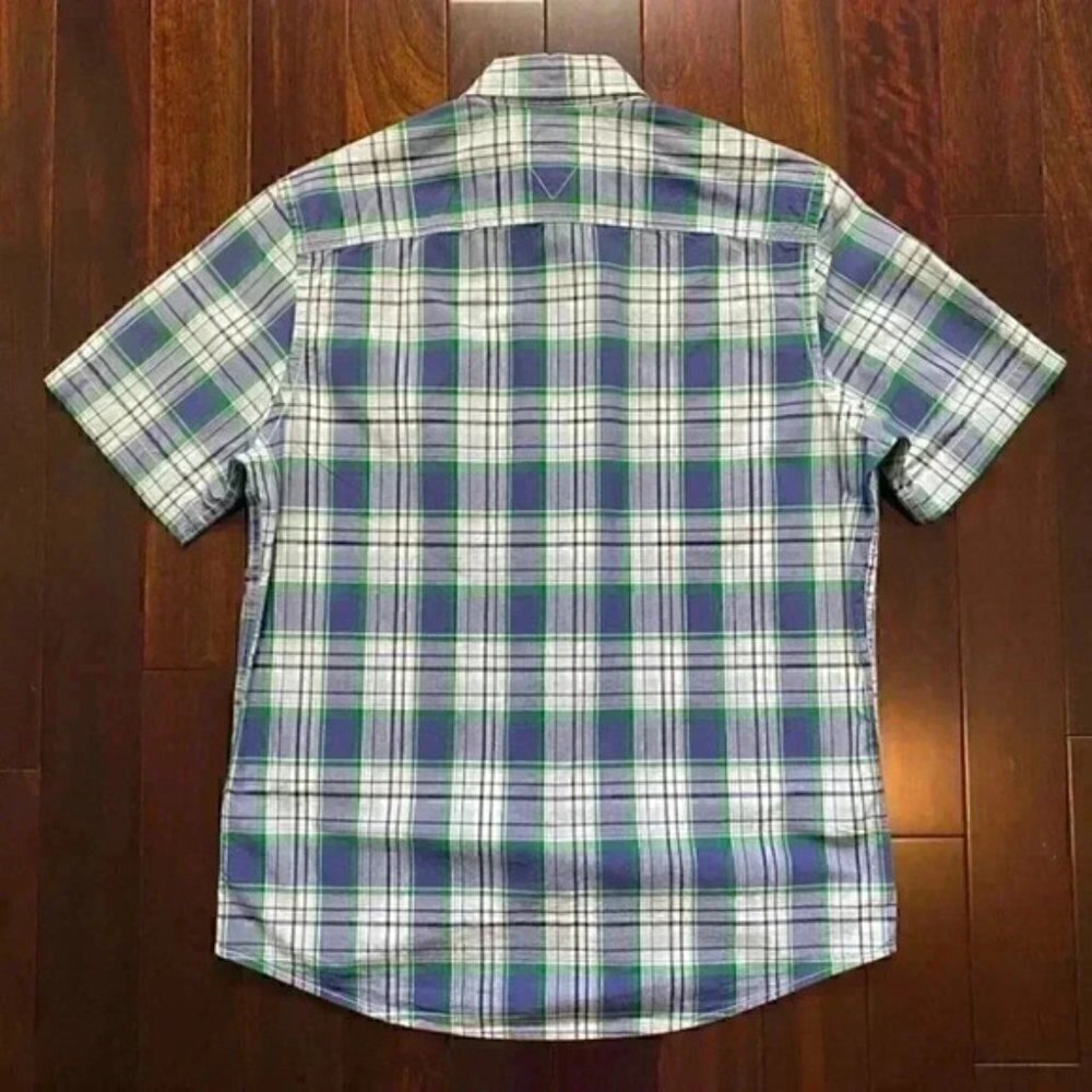 Tommy Hilfiger Mens Short Sleeve Button Down Shirt Cotton Blue Green Plaid Small - Picture 14 of 16
